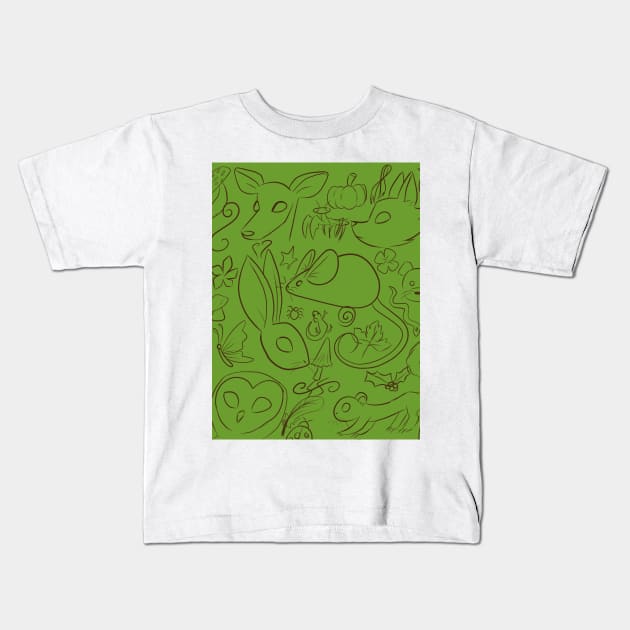 Woodland Creatures doodles Kids T-Shirt by chronicallycrafting